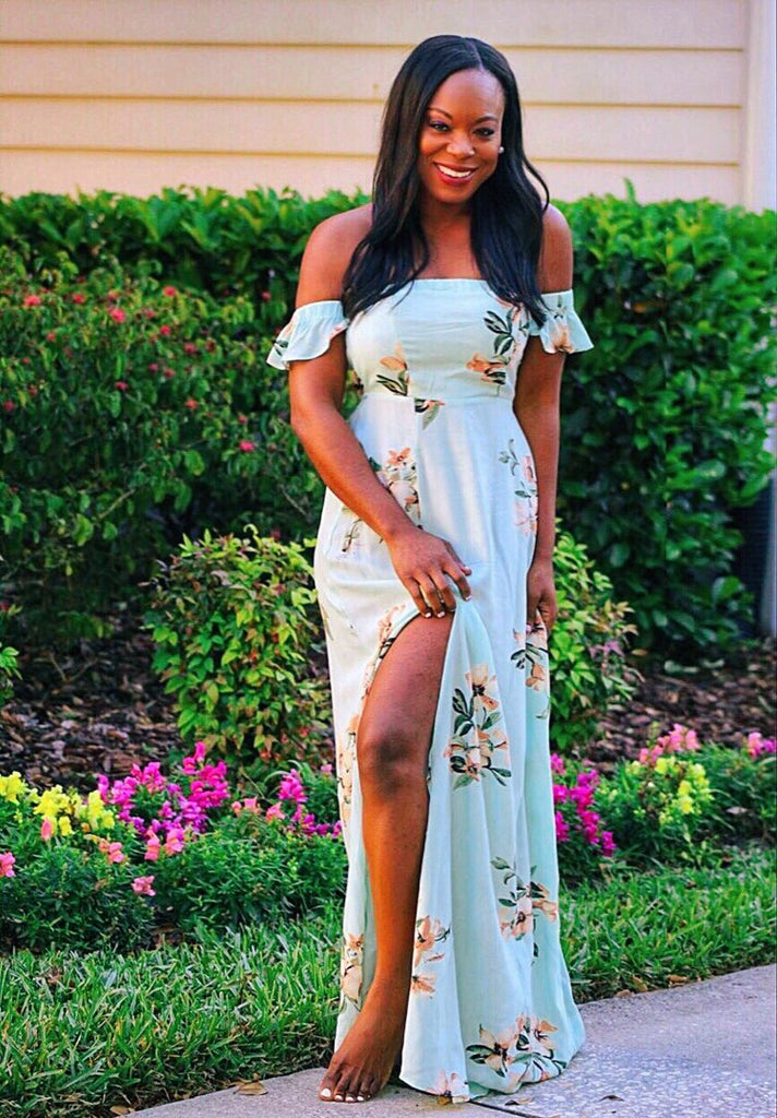 Green Mint Floral Maxi Dress | MICKAA